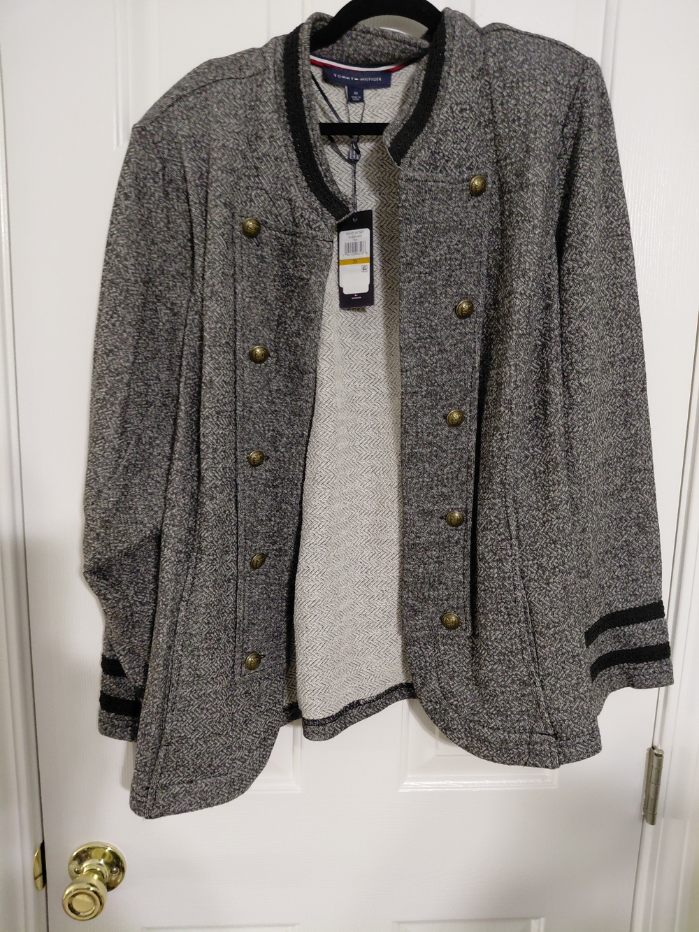 Tommy Hilfiger Women's Gray Herringbone Double-Breasted Blazer